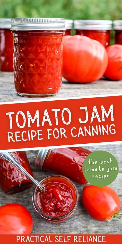 Tomato Jam Recipe for Canning: No Pectin Jam Recipes - Tomato jam canning is super simple to do and is a great way to enjoy that surplus of fresh tomatoes from the garden. Learn how to make tomato jam this summer! Plus get all my favorite tomato jam uses! tomato jam for burgers | tomato jam recipe easy | savory jam recipes | unique tomato recipes Petite Diced Tomatoes Recipes, Canning Chopped Tomatoes, Canning Diced Tomatoes With Basil And Garlic, Canning Seasoned Diced Tomatoes, Canning Recipes For Yellow Tomatoes, Canned Tomato Ideas, Cherry Tomato Recipes For Canning, Canning Diced Tomatoes Recipes, Canning Recipes Using Tomatoes