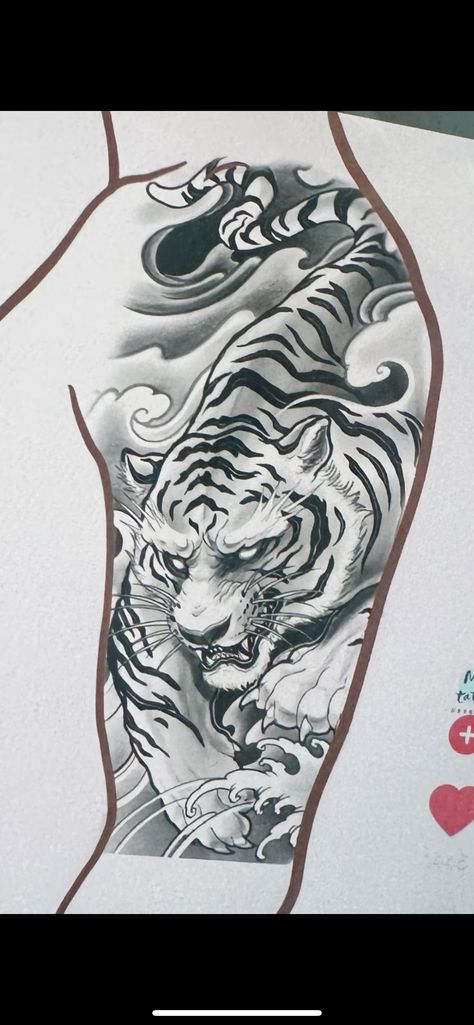 Japanese Tiger Tattoo Design, White Tiger Tattoo, Animal Totem Spirit Guides, Gap Filler Tattoo, Japanese Tiger Tattoo, Bio Organic Tattoo, Colored Tattoo Design, Tattoo Japanese Style, Organic Tattoo