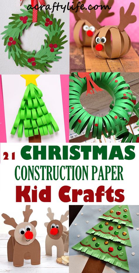 21 Christmas Construction Paper Crafts for Kids - A Crafty Life Christmas Construction Paper Crafts, Construction Paper Crafts For Kids, Construction Christmas, Construction Paper Crafts, Christmas Crafts For Toddlers, Paper Christmas Decorations, Christmas Gifts To Make, Preschool Christmas Crafts, Holiday Crafts Diy