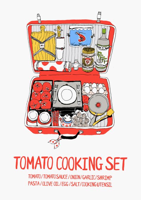 Real Tomato Cooking Show by Seulki Kim, via Behance Meal Illustration, Cooking Shows, 귀여운 음식 그림, Art Corner, Illustration Food, Cooking Show, Life Story, Kitchen Cooking, Illustration Sketches