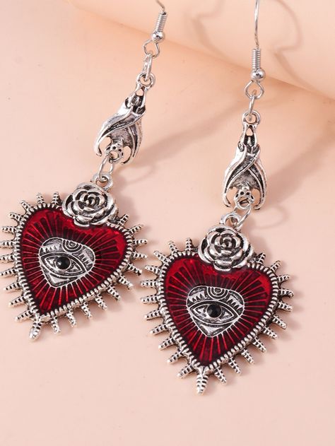 1pair Gothic Zinc Alloy Eye Decor Heart Drop Earrings For Women For Daily DecorationI discovered amazing products on SHEIN.com, come check them out! Silver Accessories Aesthetic, Witchy Earrings, Gothic Heart, Eye Detail, Eye Motif, Witch Boots, Unique Earring, Eye Decor, Witchy Aesthetic