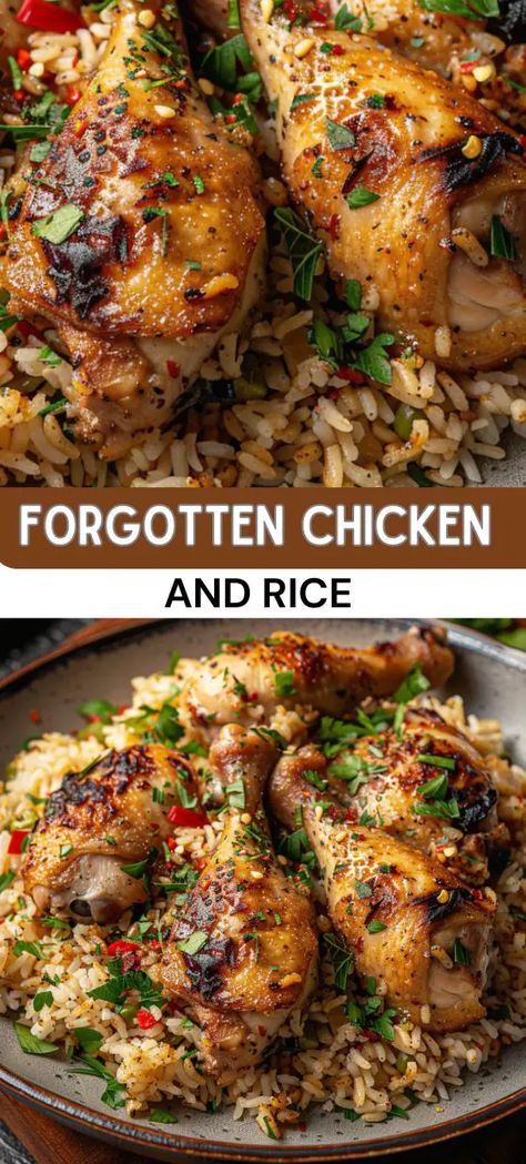 Forgotten Chicken and Rice Chicken Mushroom Rice, Mushroom Rice Recipes, Forgotten Chicken, Creamy Mushroom Chicken, Lunch Appetizers, Favorite Recipes Dinner, Cooked Rice, Potluck Dishes, Seasoned Rice