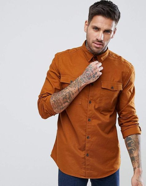 Bershka Regular Fit Brushed Shirt In Camel Mens Denim Shirt, Mens Brown Shirt, Camel Shirt, Denim Shirt Men, Brown Shirt, Men's Shirts, New Trends, Mens Denim, Denim Shirt