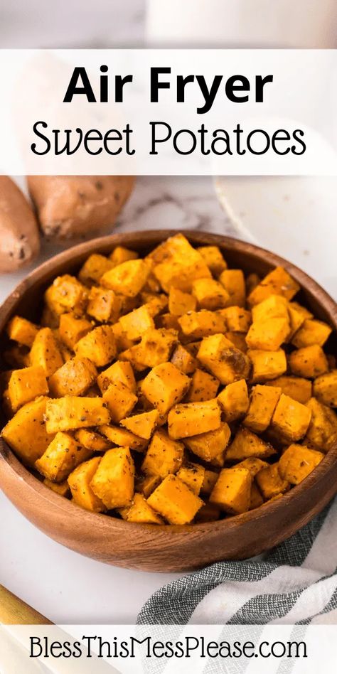 Air Fryer Sweet Potatoes are full of savory and spicy flavors! They are easy to prepare and ready in less than 15 minutes. Sweet Potatoes In Air Fryer, Air Fryer Sweet Potatoes, Potatoes In Air Fryer, Baked Garlic Chicken, Low Carb Sweet Potato, Low Calorie Baking, Ninja Grill, Fries Recipes, Ninja Cooking System Recipes