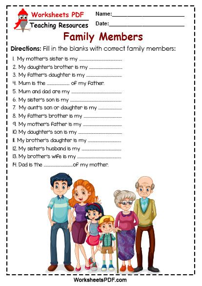 Fill in the blanks with correct Family Members 1 Esl Family Members Activities, Family Members Worksheet, Family Relationship Chart, Family Tree Worksheet, Pumpkin Coloring, Members Of The Family, Relationship Chart, Family Worksheet, Reading Comprehension Lessons