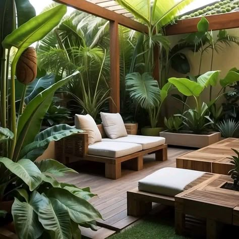 Tropical Decks And Patios, Tropical Rooftop Garden, Small Tropical Patio, Indoor Terrace, Penthouse Garden, Landscape House, Tropical Patio, Tropical Interior Design, Jungle Gardens