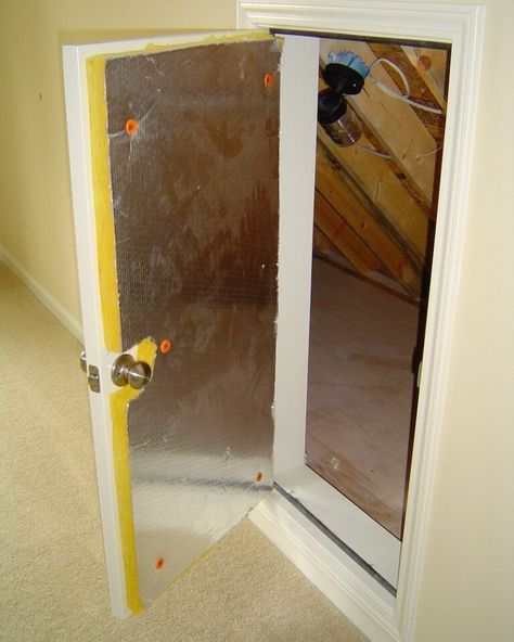 Air Sealing an Attic Access the Right Way - Energy Vanguard Insulate Attic Door, Insulating An Attic Door, Attic Door Ideas, Attic Door Insulation, Diy Crawlspace, Attic Access Door, Attic Game Room, Crawl Space Door, Attic Door