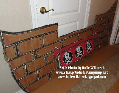 Pirate Ship1 Pirate Ship Prop, Mickey Pirate Party, Pirate Ships Diy, Mermaid Scene, Cardboard Pirate Ship, Ship Diy, Pirate Unit, Pirate Ideas, Pirate Props