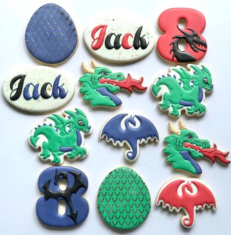 Dragon Royal Icing Cookies, Dungeons And Dragons Cookies, Dragon Cookies Decorated, Dragon Sugar Cookies, Cny Cookies, Dragon Cookies, No Egg Cookies, Dragon Birthday, Cookie Time