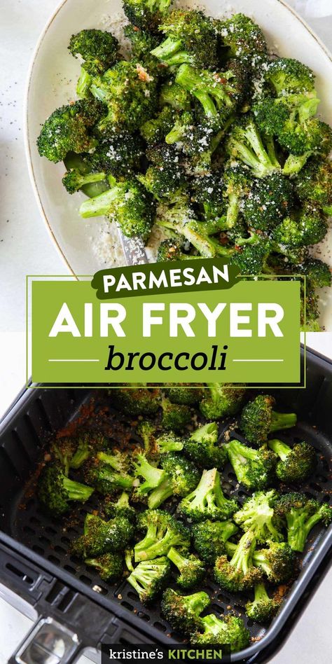 Learn how to make the best Air Fryer Broccoli in just a few easy steps. Perfectly crisp-tender, crispy edges, with Parmesan cheese! Air Fryer Frozen Broccoli, Frozen Broccoli Recipes, Broccoli Roasted, Air Fryer Broccoli, New Air Fryer Recipes, Parmesan Broccoli, Healthy Broccoli, Air Fried Food, Healthy Side Dish