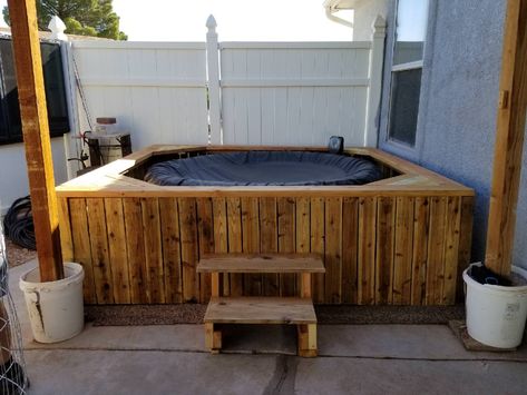 Made a spa surround - Imgur Spa Surround Ideas, Inflatable Hot Tub Surround, Landscape Remodel, Tub Surround Ideas, Lazy Spa, Pool Surround, Hot Tub Privacy, Hot Tub Pergola, Square Pool