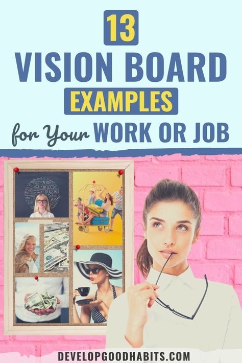 13 Vision Board Examples for Your Work or Job Vision Boards For Work, Vision Board For Career Goals, Work Goals Vision Board, Work Vision Board Examples, Office Vision Board Ideas, Vision Board For Workplace, Vision Board For Job, Vision Board Ideas For Work, Team Vision Board Ideas