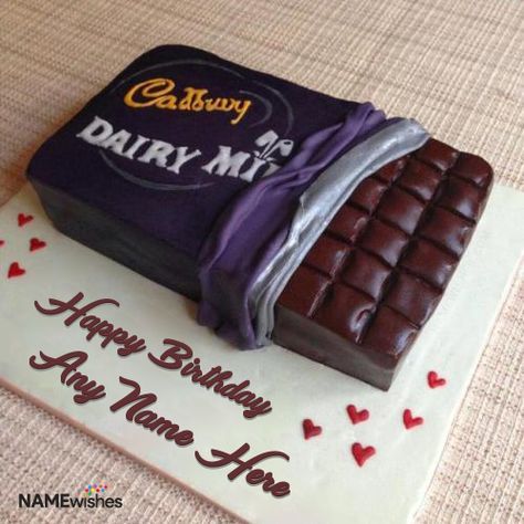 Delicious, rich and moist Cadbury chocolate cake is sure to become a favorite for anyone. Cadbury Dairy Milk Birthday Cake with Name is the best way to wish your loved ones on their birthday. Happy Birthday Iqra Name Cake, Birthday Cake For Love, Milk Birthday Cake, Cadbury Chocolate Cake, Chocolate Cake With Name, Happy Birthday Chocolate, Milk Chocolate Cake, Cadbury Dairy Milk Chocolate, Birthday Cake Writing