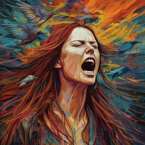 Woman Tears Painting, Woman Screaming Art, Angry Women Art, Woman Screaming Reference, Woman Screaming Drawing, Screaming Face Painting, Screaming Woman Drawing, Angry Woman Art, Angry Woman Drawing