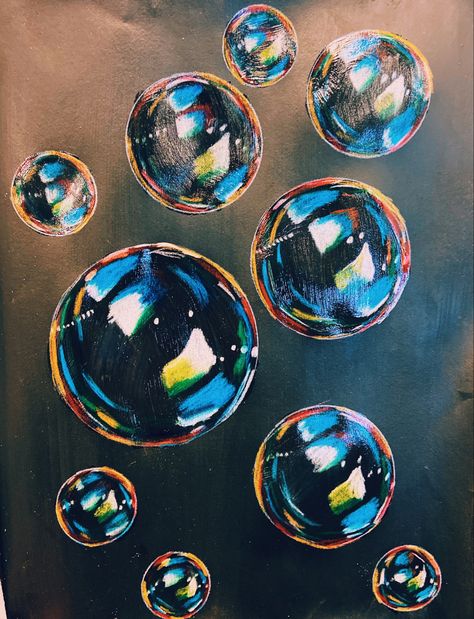 bubble drawing with color pencils Bubble Coloring, Bubble Reference, Realistic Bubble Drawing, Ocean Bubbles Drawing, Thought Bubble Drawing, Blowing Bubbles Drawing, Color Pencil Bubbles, Painting Of Bubbles, Realistic Bubble Painting