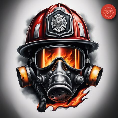 Firefighter Helmet Drawing, Fire Helmet Tattoo, Fire Fighter Art, Fireman Tattoo, Firefighter Drawing, Realistic Tattoo Ideas, Disney Mural, Pilot Tattoo, Fighter Tattoo