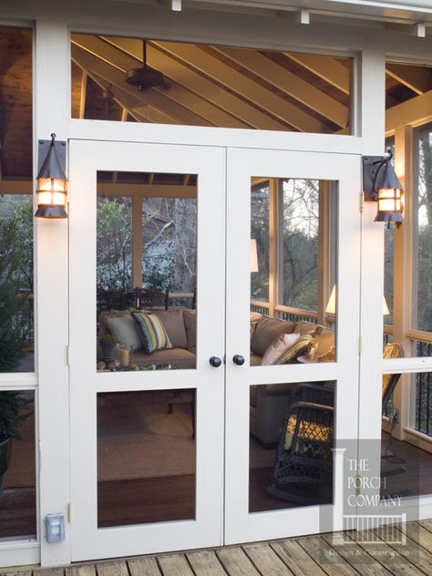 Sunroom Exterior Doors, Screened Porch Door Ideas, Screened Door Ideas, Double Screen Doors On Porch, Sunroom Doors, Screened Porch Doors, Double Screen Doors, Glass Storm Doors, Screened In Porch Diy