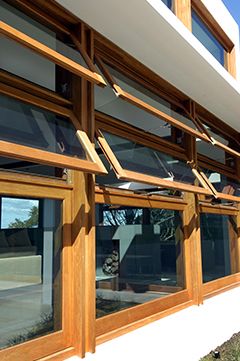 Wood Window Awning, Windows Wooden Design, Awning Windows Kitchen, Wooden Window Glass Design Modern, Timber Awning Windows, Japanese Window Design, Frameless Windows, Timber Sliding Window Screen, Japanese Window