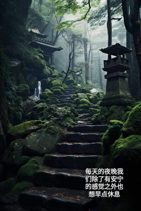 Japanese Forest Aesthetic, Japanese Forest Art, Japanese Nature Aesthetic, Japanese Fantasy Landscape, Japanese Mountain House, Forest Shrine, Japan Forest, Fantasy Japan, Zen Aesthetic