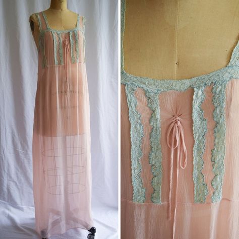 1920s Nightgown, Silk Nightdress, Lingerie Slips, Night Clothes, Fashion Newsletter, Silk Nightgown, 1920s Vintage, Night Gowns, Pink Sheer