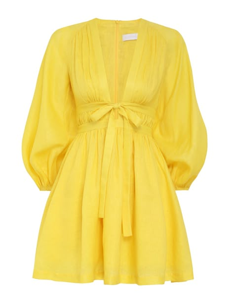 Zimmermann Shelly Plunge Bow Mini Yellow Designer Resort Wear, Bow Mini Dress, Resort Wear Dresses, Linen Mini Dress, Summer Swim, Tie Bow, Dress Cover, Marchesa, Looks Vintage