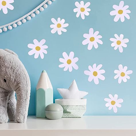 Amazon.com: 36PCS Daisy Wall Decal White Daisy Decals Flower Wall Decals Peel and Stick Retro White Daisy Flower Wall Stickers Vinyl Wall Floral Decals for Kids Nursery Bedroom Classroom Office Decor 6 Sheet : Baby Daisy Decals, Daisy Wall, Living Room Playroom, Floral Wall Decals, Diy Wall Stickers, Flower Wall Decals, Floral Decal, Room White, Wall Tattoo