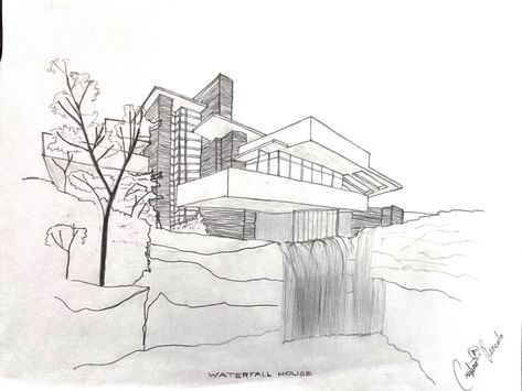 Draw: CAPM Architect: Frank Lloyd Wright Frank Lloyd Wright Drawings, Frank Loyd Wright Houses, Falling Water Frank Lloyd Wright, Waterfall House, Water Kids, House Drawing, Frank Lloyd, Frank Lloyd Wright, Lloyd Wright