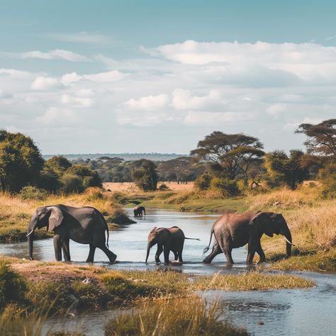 Gentle Giants: Elephants Crossing the River in Tarangire 🐘🌊 Watch in awe as a family of elephants leisurely makes its way across a shallow river in Tarangire National Park. These gentle giants move gracefully, surrounded by lush landscapes and the tranquil flow of water. 🌿💦 It’s a breathtaking scene that highlights the beauty and serenity of nature’s largest land mammals in their natural habitat. Join Easy Travel Tanzania for a safari in Tarangire and witness the unforgettable sight of elep... Travel Tanzania, Safari Scene, Wellness Business, Easy Travel, Gentle Giant, Business Centre, The River, Tanzania, Habitat