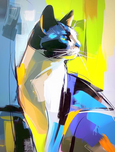 Abstract Cat Painting, Abstract Animal Painting, Kittens Vintage, Cats Art Drawing, Pop Art Animals, Cat Art Illustration, Painting Art Lesson, Mom Art, Creative Painting