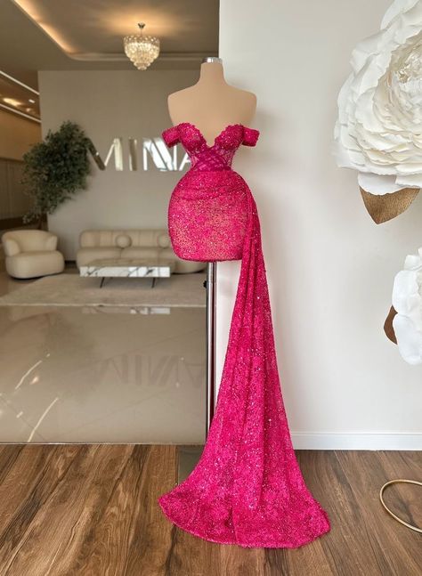 Minna Fashion Pink Dress, Pink After Party Dress, Short Custom Dress, Short Dress With Side Train, Teal Birthday Dress, Short Glamour Dress, Short Dress With Train On The Side, Prom Dresses On Mannequins, Pink Short Dress Party