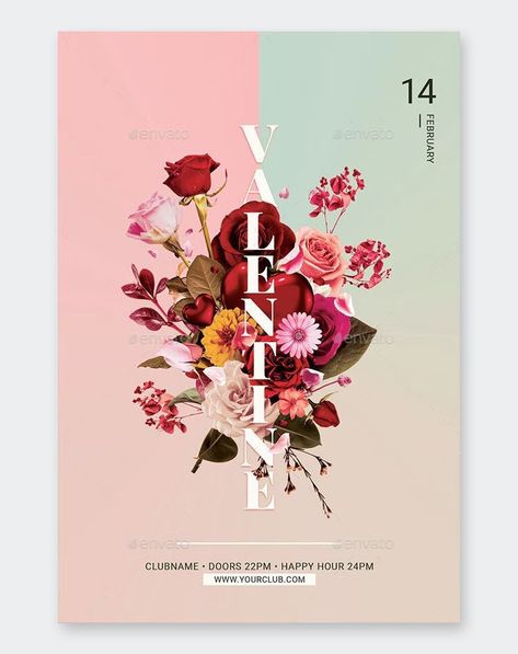 Feminine Flyer Design, Valentine's Day Poster Design, Wedding Flyer, Floral Posters, Valentine Poster, Campaign Design, Valentines Day Poster, Mothers Day Poster, Florist Logo