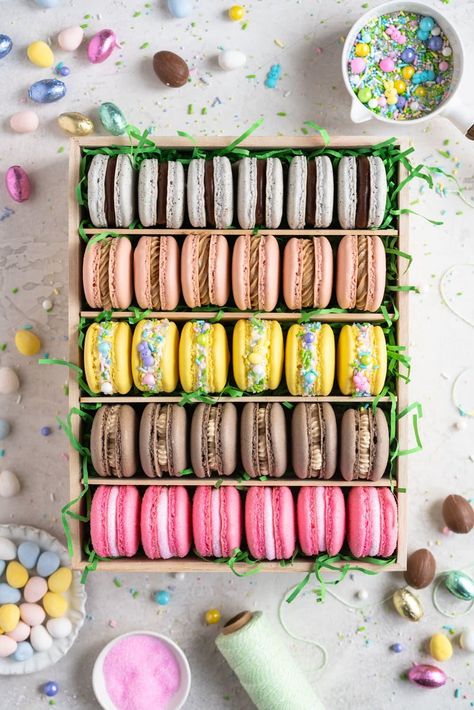 The Ultimate Easter Macaron Box Cloudy Kitchen, Kue Macaroon, Macaron Filling, Macaron Boxes, Macaron Flavors, Macaroon Recipes, Cheesecake Cupcakes, Creme Egg, Easter Baking