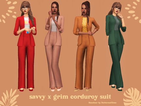 savvy x grim corduroy suit | Butternut Sims on Patreon Sims 4 Mom Outfits, Mother Clothes, Ts4 Lookbook, Corduroy Suit, Clothes Cc, Cc Sims4, Cc Clothes, Pelo Sims, Sims 4 Mm Cc