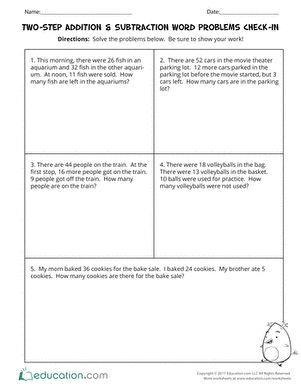 Third Grade Math Worksheets: Two-Step Addition & Subtraction Word Problems Check-In Grade 3 Math Word Problems, Third Grade Math Word Problems, Two Step Word Problems 2nd Grade Addition And Subtraction, Multi Step Word Problems 2nd, 2 Step Word Problems 2nd, Two Step Addition And Subtraction Word Problems, Two Step Math Word Problems 3rd Grade, Addition And Subtraction Word Problems 3rd, Multi Step Word Problems 3rd Grade