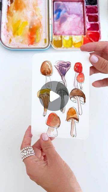 Anna Koliadych on Instagram: "Fun and easy way to paint fall forest mushrooms 🍄🍂 with #watercolor #watercolortutorial #crafts #diy #watercolorpainting #artprocess #watercolorillustration #inspiration #watercolour" Watercolor Mushroom, Watercolor Videos, Forest Mushrooms, Fall Forest, Watercolor Video, Easy Watercolor, Watercolour Tutorials, Process Art, Crafts Diy