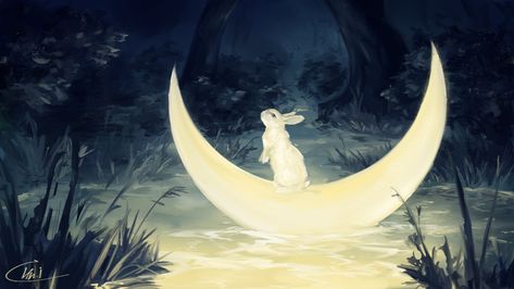 Wallpaper Moon, Moon Rabbit, Rabbit Wallpaper, Aesthetic Moon, Only Aesthetic, Rabbit Painting, Rabbit Art, Bunny Art, Year Of The Rabbit