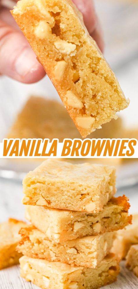 Blonde Brownie Recipe, Blondies Recipe Easy, Cream Cheese Homemade, Vanilla Brownies, Blonde Brownies, White Chocolate Brownies, White Chocolate Blondies, Blondies Recipe, Blondie Brownies