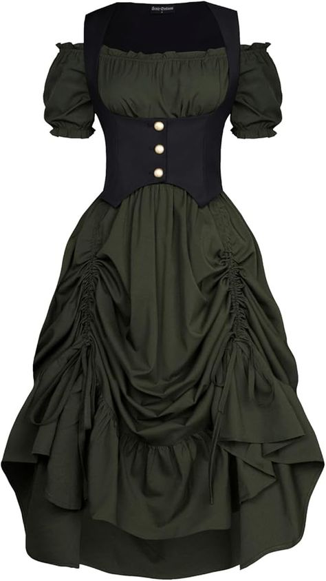 Amazon.com: Scarlet Darkness Steampunk Dress Renaissance Pirate Costume Off The Shoulder Dresses for Women Brown XXL : Clothing, Shoes & Jewelry Ren Faire Dress, Faire Dress, Women Steampunk, Dress Medieval, Fitted Vest, Black And White Suit, Steampunk Dress, Costume Ball, Elf Costume