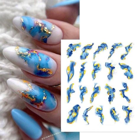 Nail Art Water Decals Stickers Transfers Marble Effect Marble Runs Crackle x159 Blue And Gold Marble Nails, Nails Application, Marble Runs, Wave Nails, Nail Kits, Nail Water Decals, Lines On Nails, Clear Nail Polish, Animal Print Nails