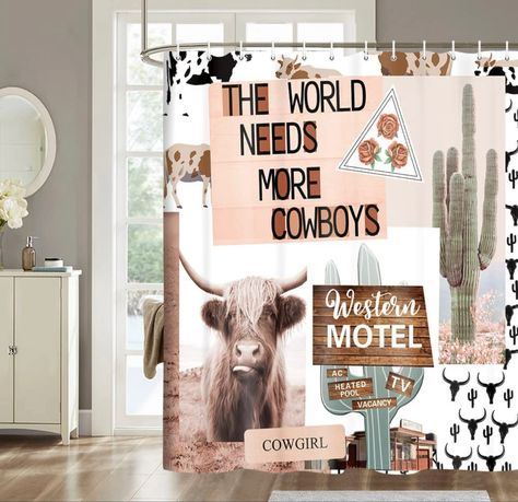 Western Shower Curtain | cowboy decor | cowboy shower curtain | western | western decor | bathroom decor | Cow Shower Curtain, Western Shower, Western Shower Curtain, Longhorn Cattle, Western Desert, Farmhouse Fabric, Bath Curtain, Desert Cactus, Shower Curtain Set