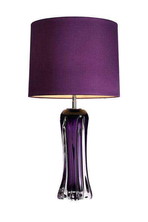 The attractive Castillo Table Lamp will lend a fabulous splash of color to your home decor. The solid hand-blown glass lamp base mixes royal purple hues and clear glass to create a lively effect. Its elegant shape and fascinating texture are amplified by a chic purple lampshade. W6 x D13 x H27 in | Weight 9lbs W14 x D34 x H69 cm | Weight 4kgs Material | Glass 1 Bulb (not incl.): Max. 40W - E27 - Incandescent, CFL, or LED Download Specification Sheet Magic Decor, Purple Lighting, Glass Lamp Base, Purple Home Decor, Purple Table, Purple Bedrooms, Purple Interior, Purple Rooms, Purple Decor