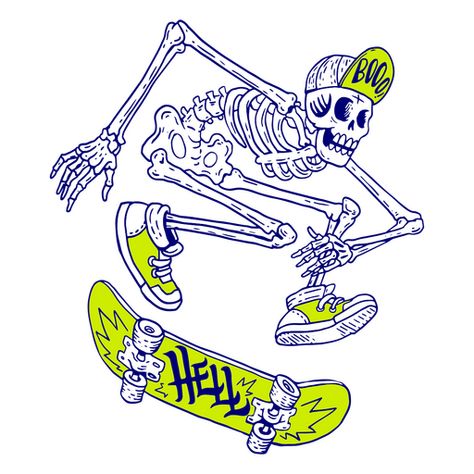 Skater Skeleton, Skater Design Art, Illustrated Skeleton, Skeleton On A Skateboard, Skater Graphics, Skating Skeleton, Skater Tshirt Design, Skeleton Skateboard, Skateboarding Skeleton Tattoo