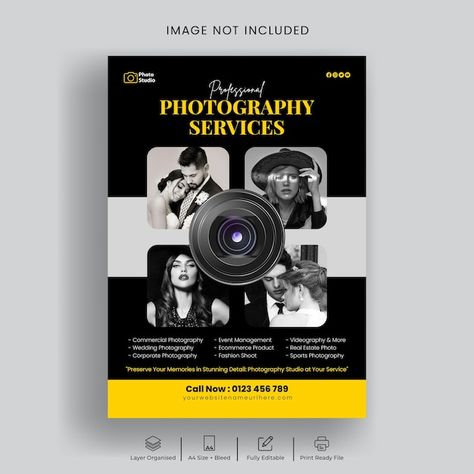 Professional photography studio flyer or... | Premium Vector #Freepik #vector #service #agency #cover #brochure Photography Services Poster, Photography Brochure Design, Photography Flyer Design, Services Social Media Post, Cover Brochure, Photography Brochure, Ad Ideas, Professional Photography Studio, Poster Template Design