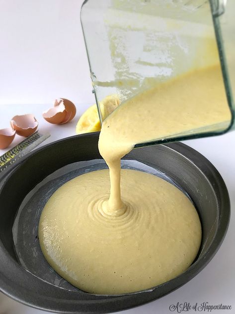 The lemon cake batter being poured into a greased and parchment lined cake pan. Lemon Almond Flour Cake, Healthy Staples, Flourless Cakes, Almond Flour Cake, Gf Meals, Almond Flour Cakes, Autoimmune Paleo Recipes, Baking Soda And Lemon, Gf Baking