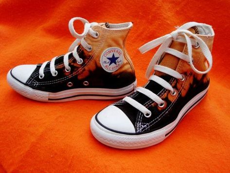 Bleached Converse, Converse High Top, Fire Orange, All Star Sneakers, Black High Top Converse, Black Converse, Shoe Art, Star Sneakers, Converse Sneakers