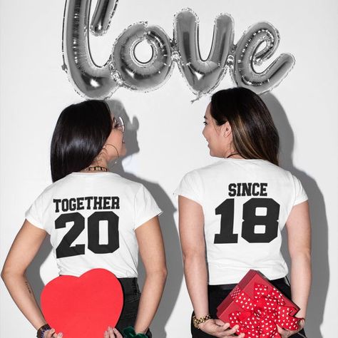 These couple's shirts Together Since (with your year of choice) on the back. For the front of the shirts, there is a choice of 3 different sayings- LO/ VE, Teamo/ Tequila,  Future Mrs./ Cheers Bitches. These shirts work well for engagement parties, weddings, going on your honeymoon or your anniversary. Let your partner know you love them with a set of couple's shirts. Please refer to the size charts listed, this will be your best source of information on how to order the correct size.Here are ge Funny Matching Shirts, Cute Valentines Day, Disney Inspired Fashion, Zombie T Shirt, Cute Valentines, Engagement Parties, Queen Shirts, Celebrity Travel, Couple Tshirts