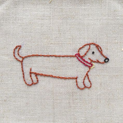 Darling Dachshund makes me smile Dachshund Embroidery, Clothes Embroidery Diy, Pola Sulam, Embroidery Patterns Vintage, Embroidery On Clothes, Cute Embroidery, 자수 디자인, Simple Embroidery, Sewing Embroidery Designs