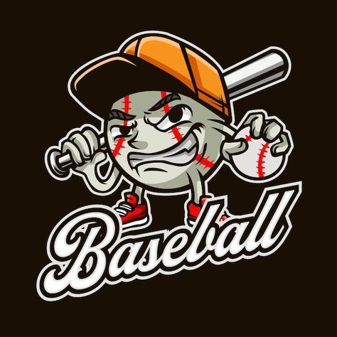 Baseball mascot cartoon logo illustratio... | Premium Vector #Freepik #vector #baseball #mascot-design #baseball-ball #mascot-logo Baseball Logo Design, Flyers Ideas, Baseball Ideas, Logo Club, Baseball Mascots, Logo For Business, Travel Baseball, Baseball Logo, Baseball Ball