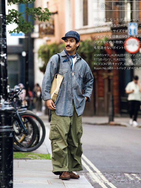 Japanese City Boy Style, Ametora Style, Japanese Men Fashion, Japanese Mens Fashion Street Styles, City Boy Style, Japanese Americana Fashion Men, Japanese Americana, Japanese Streetwear Mens, Loose Jeans Outfit