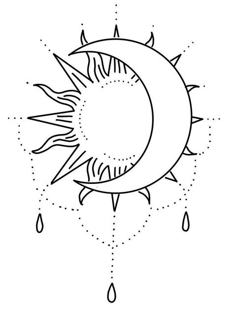 Tattoo Sol E Lua, Mandala Line Art, Moon Sun Tattoo, Coloring Art, Sun Tattoos, Sun Tattoo, Tattoo Flash Art, Friend Tattoos, Mini Drawings